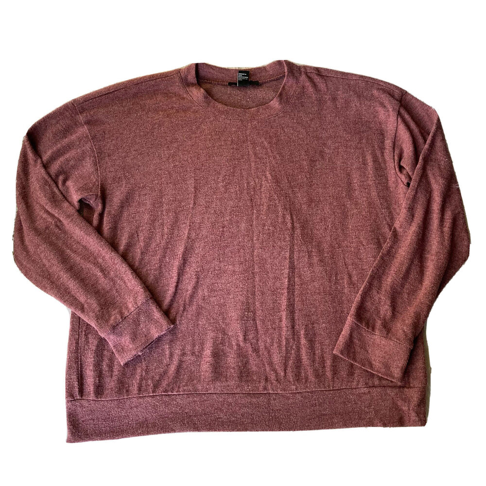 Forever 21 Sweater Sz L Red Knit Long Sleeve Top Classic Crew Neck Thin Casual